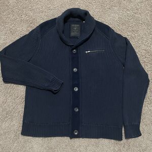 Guess Sweater Mens XL Navy Blue Cardigan Commando Shoulder Patch Limited Edition